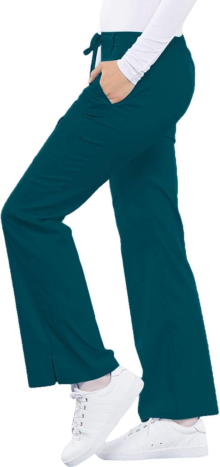imageCherokee Luxe Women Scrubs Pant Low Rise Flare Leg Drawstring Cargo 21100Caribbean Blue