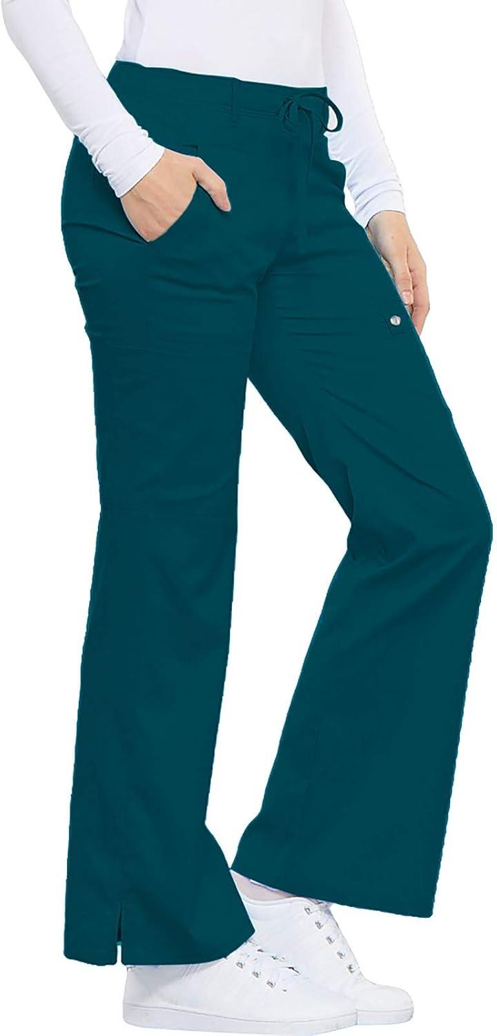 imageCherokee Luxe Women Scrubs Pant Low Rise Flare Leg Drawstring Cargo 21100Caribbean Blue