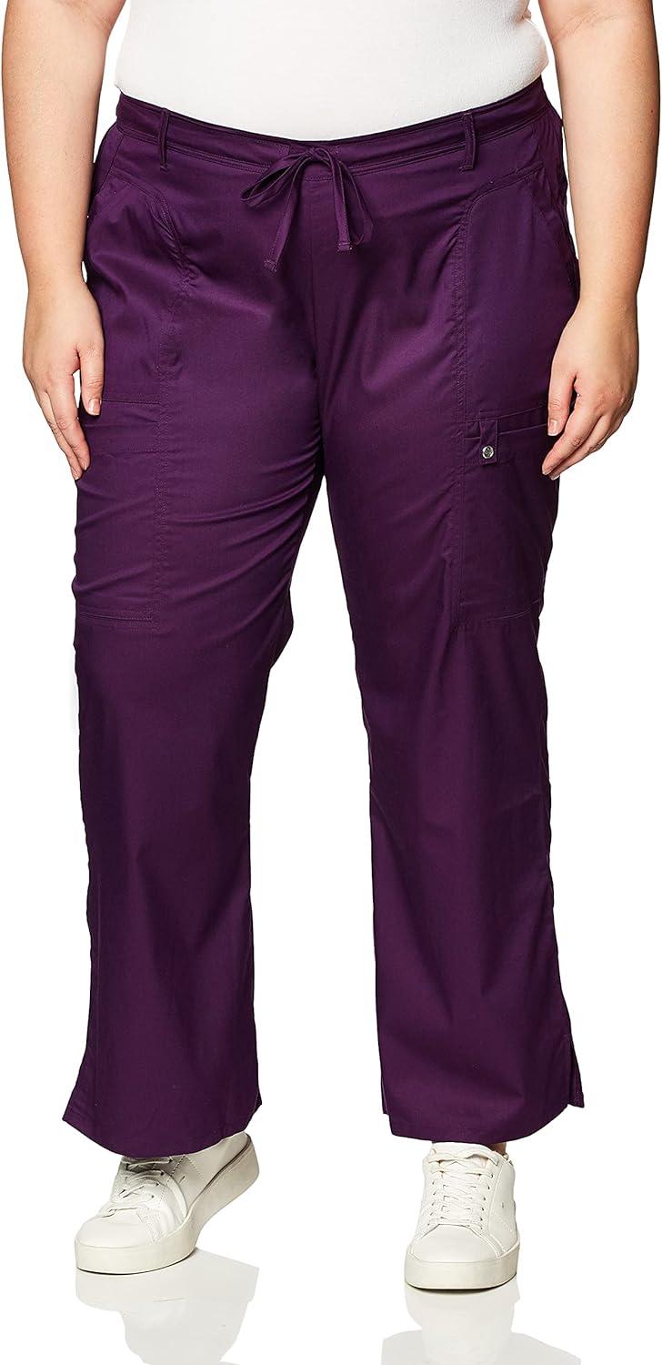 imageCherokee Luxe Women Scrubs Pant Low Rise Flare Leg Drawstring Cargo 21100Eggplant