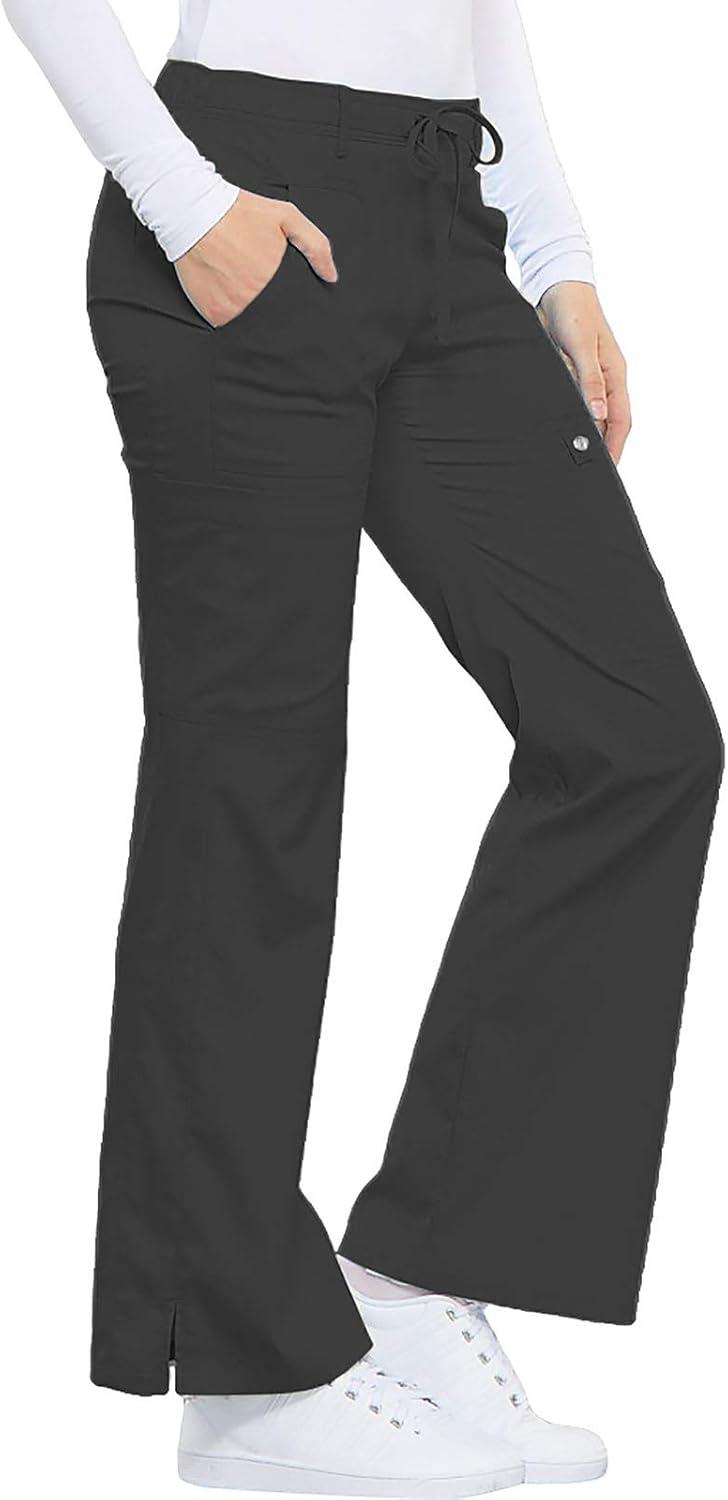 imageCherokee Luxe Women Scrubs Pant Low Rise Flare Leg Drawstring Cargo 21100Pewter