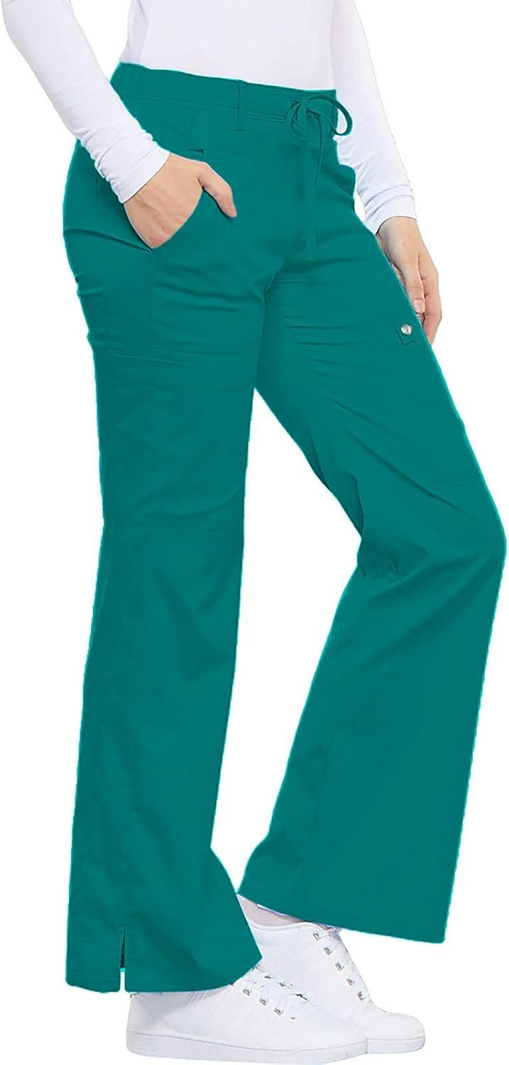 imageCherokee Luxe Women Scrubs Pant Low Rise Flare Leg Drawstring Cargo 21100Teal
