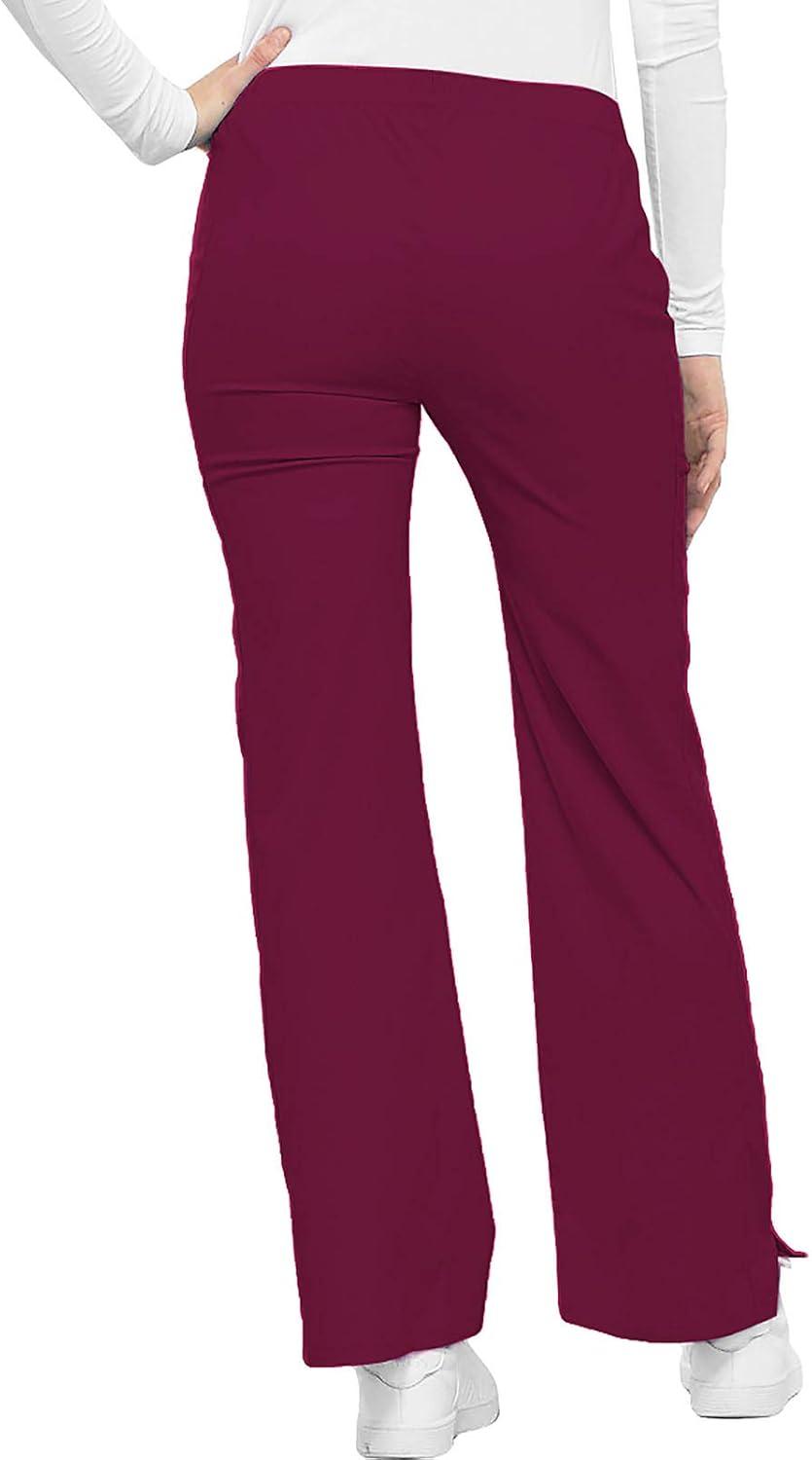 imageCherokee Luxe Women Scrubs Pant Low Rise Flare Leg Drawstring Cargo 21100Wine