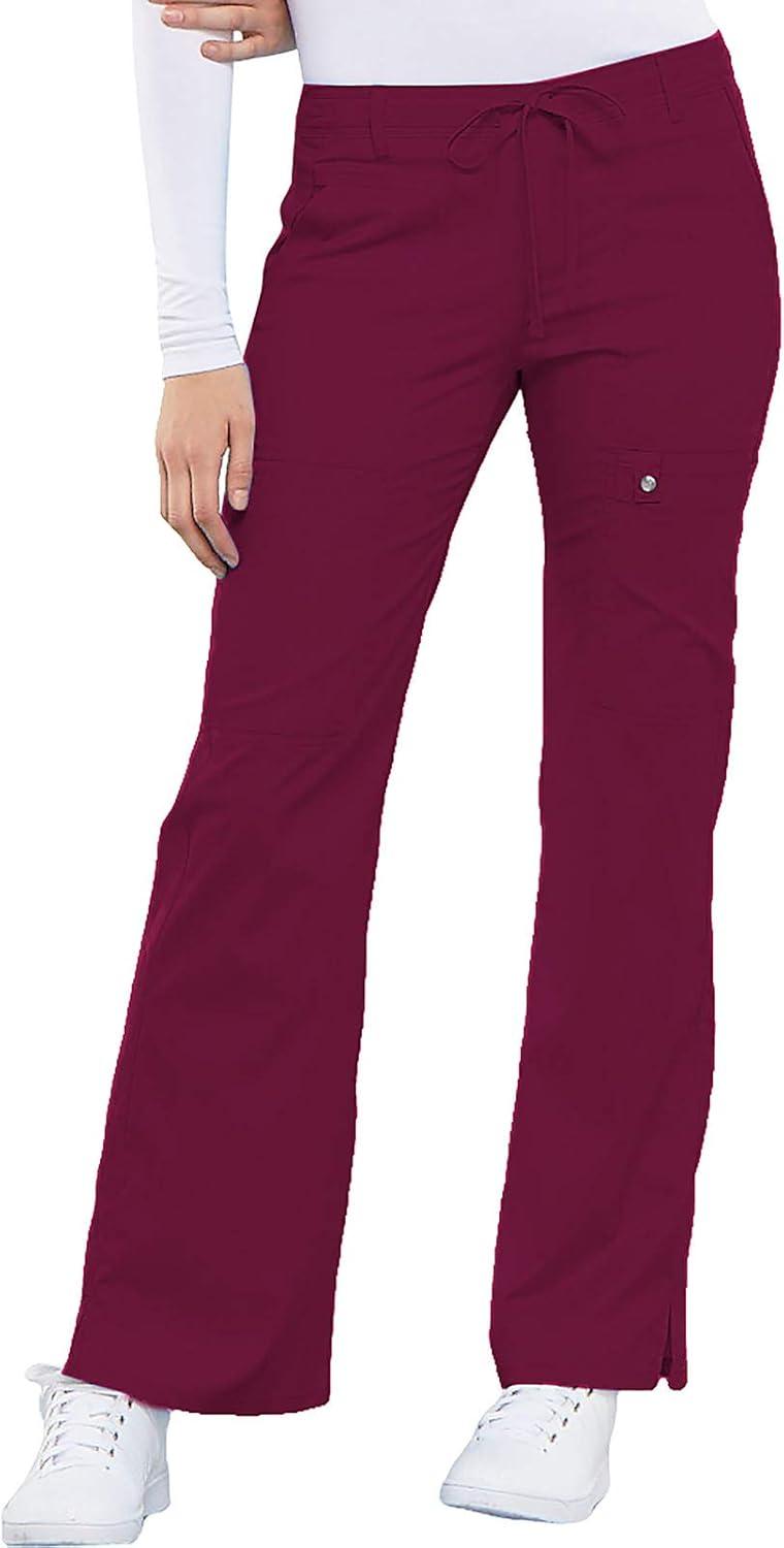 imageCherokee Luxe Women Scrubs Pant Low Rise Flare Leg Drawstring Cargo 21100Wine