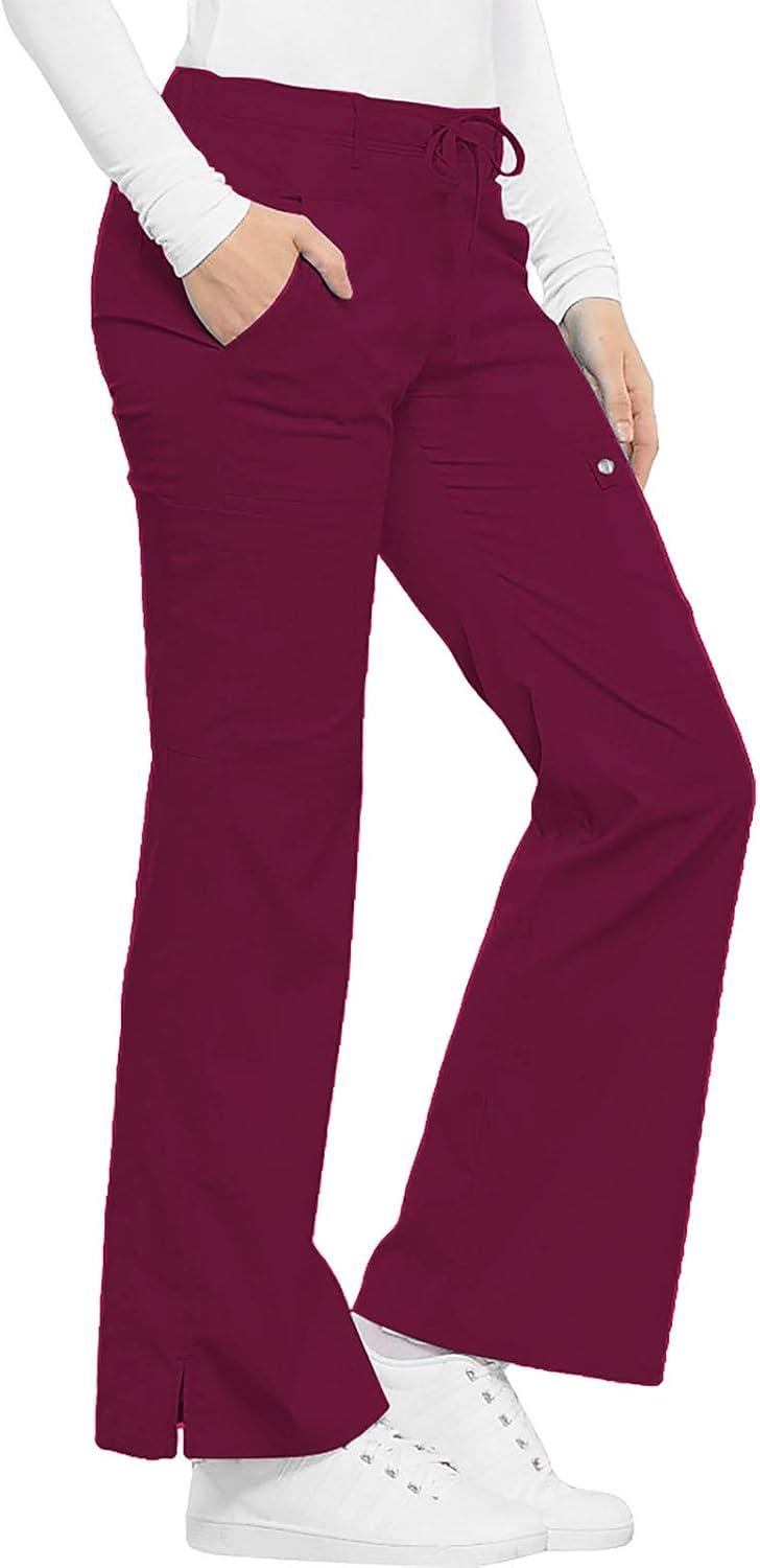 imageCherokee Luxe Women Scrubs Pant Low Rise Flare Leg Drawstring Cargo 21100Wine