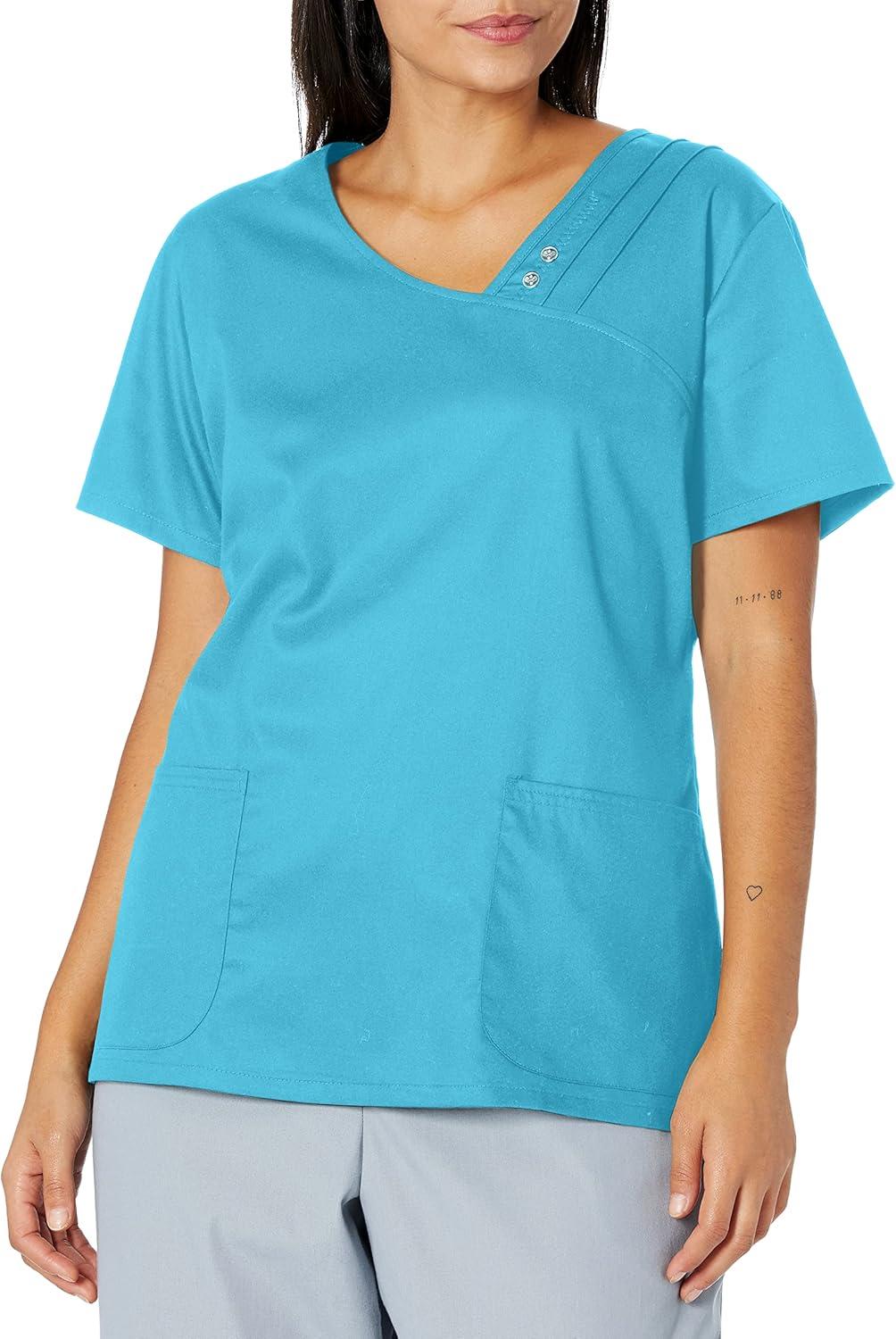 imageCherokee Luxe Women Scrubs Top Crossover VNeck PinTuck 1999Blue Wave