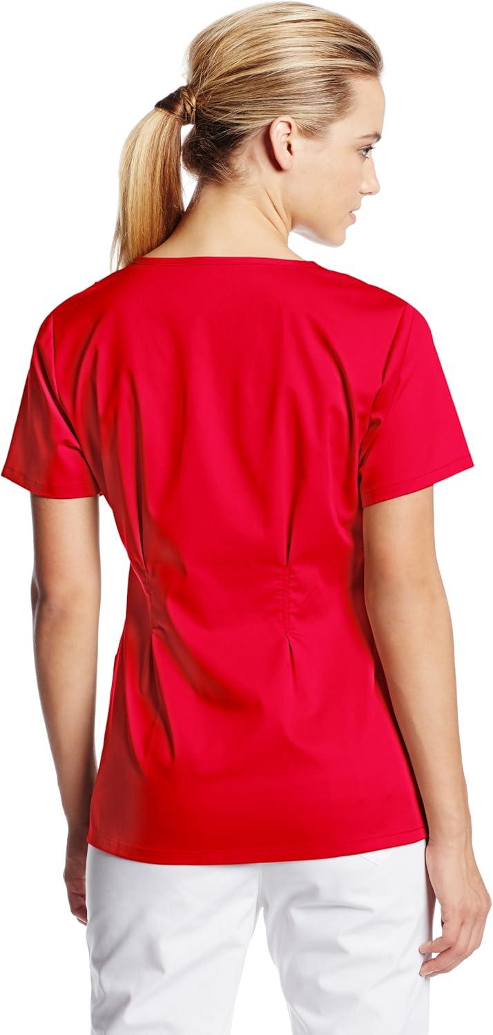 imageCherokee Luxe Women Scrubs Top Crossover VNeck PinTuck 1999Red