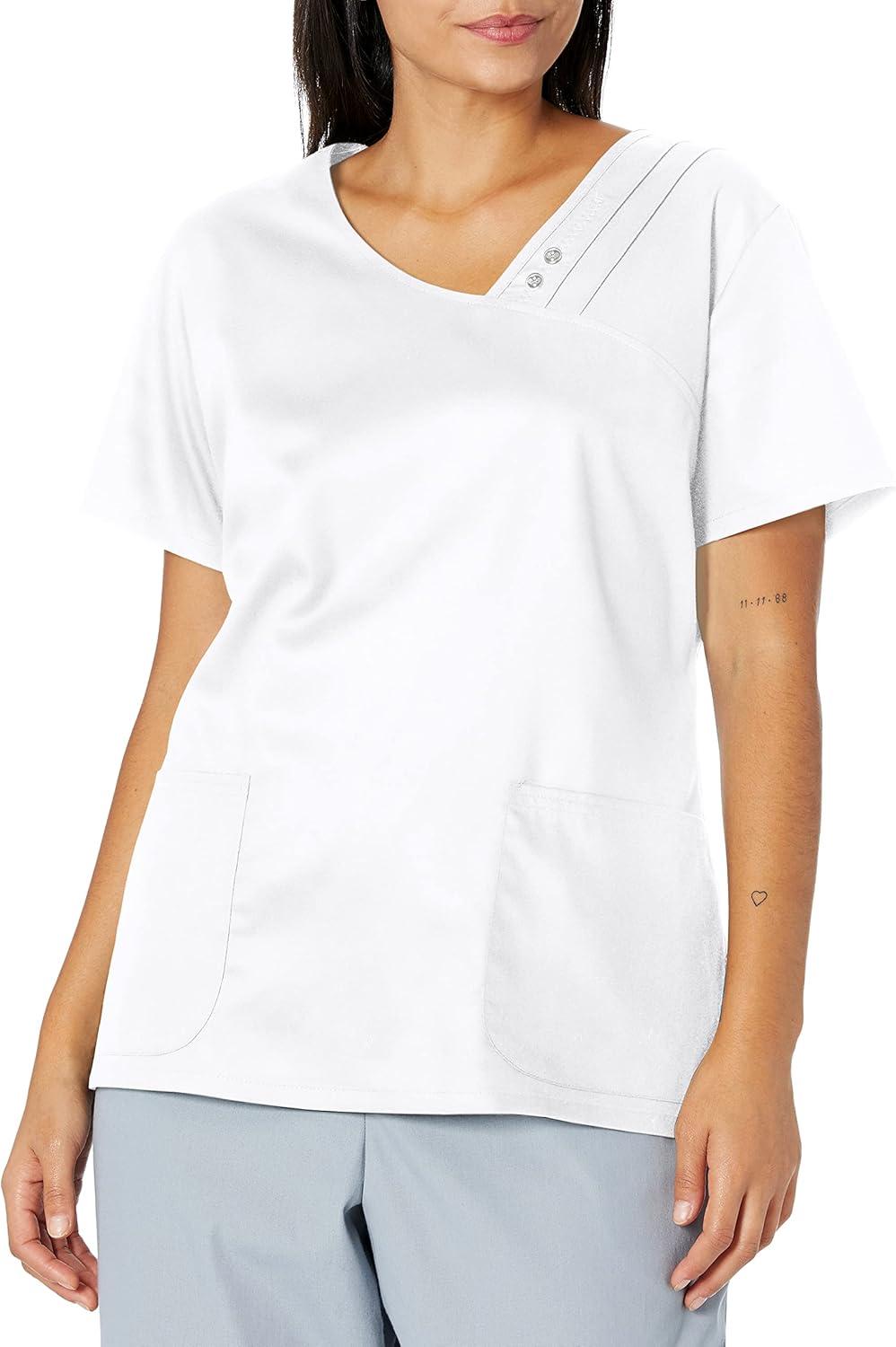 imageCherokee Luxe Women Scrubs Top Crossover VNeck PinTuck 1999White