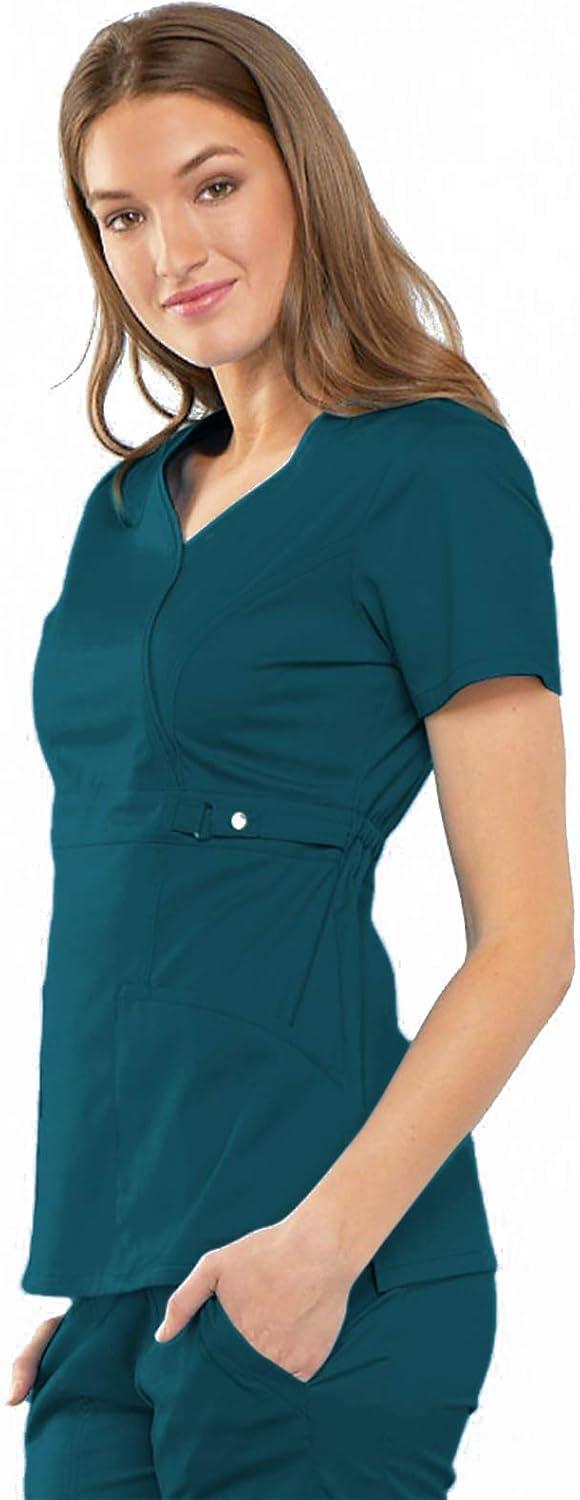 imageCherokee Luxe Women Scrubs Top Empire Waist Mock Wrap 21701Caribbean Blue