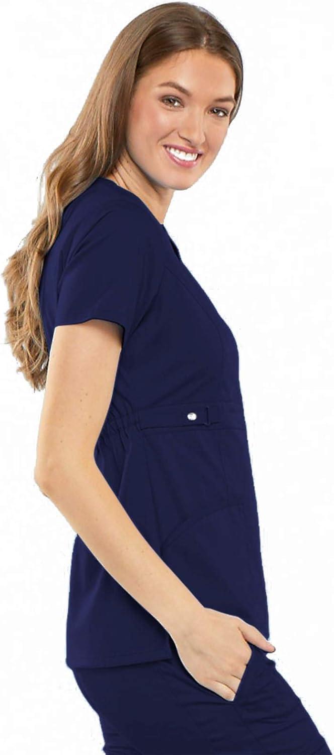imageCherokee Luxe Women Scrubs Top Empire Waist Mock Wrap 21701Navy