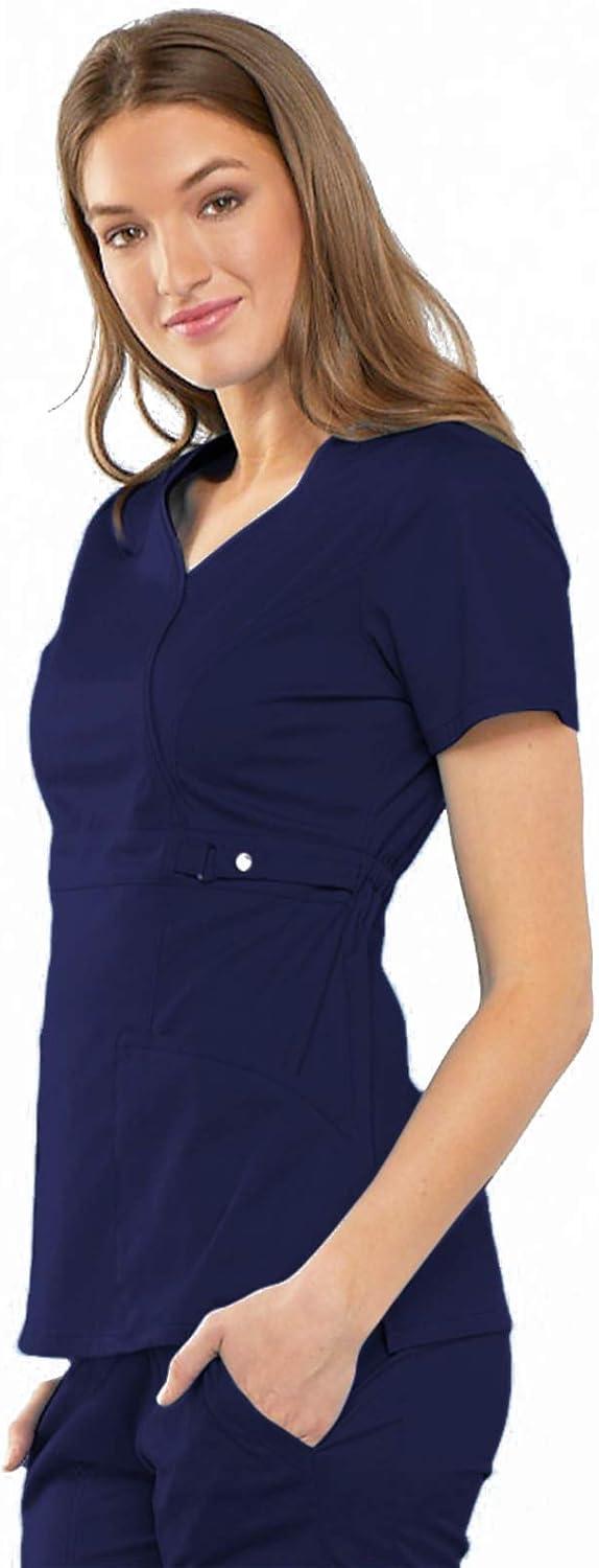 imageCherokee Luxe Women Scrubs Top Empire Waist Mock Wrap 21701Navy