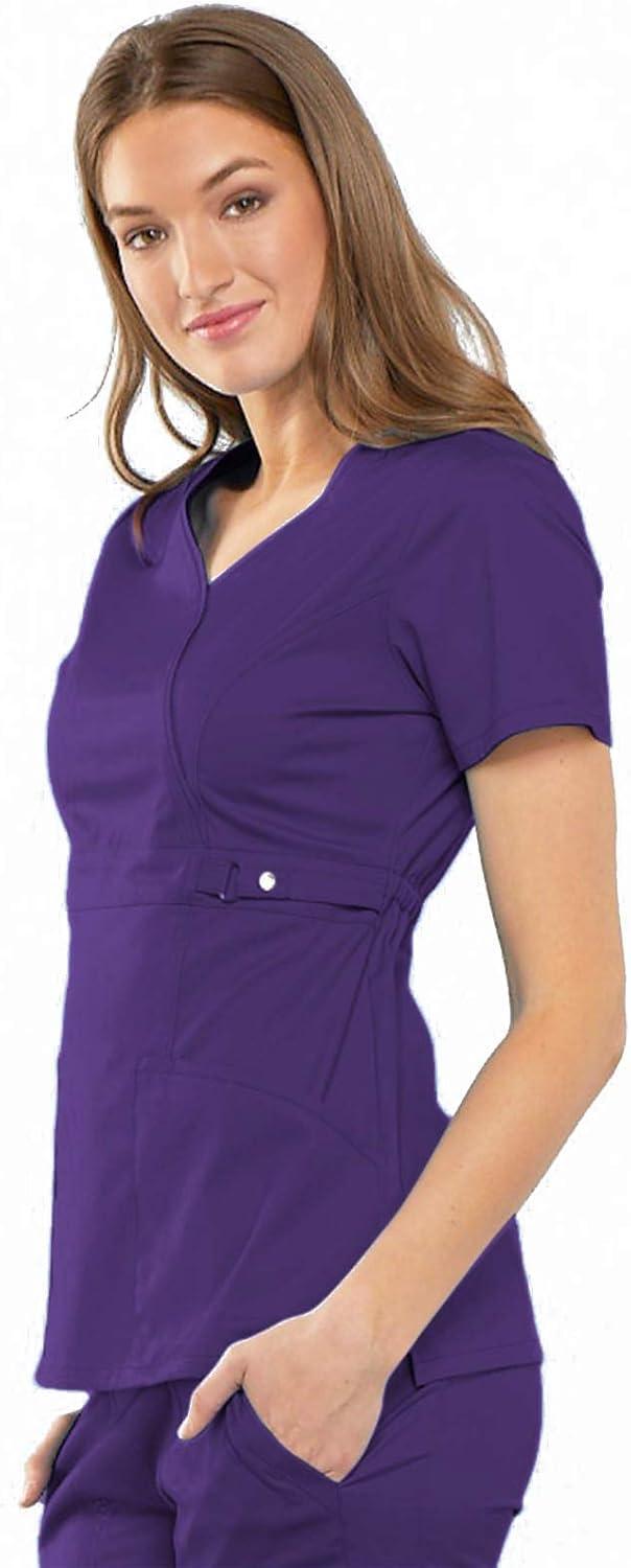 imageCherokee Luxe Women Scrubs Top Empire Waist Mock Wrap 21701Nugrape