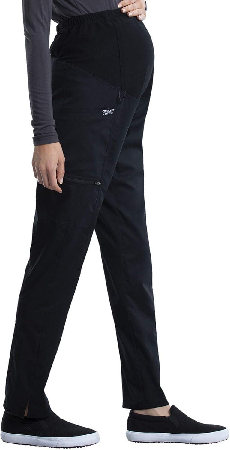 imageCherokee Maternity Scrub Pants for Women Straight Leg Bottoms with Belly Coverage Ultra Soft 2Way Stretch Fabric WW155Black