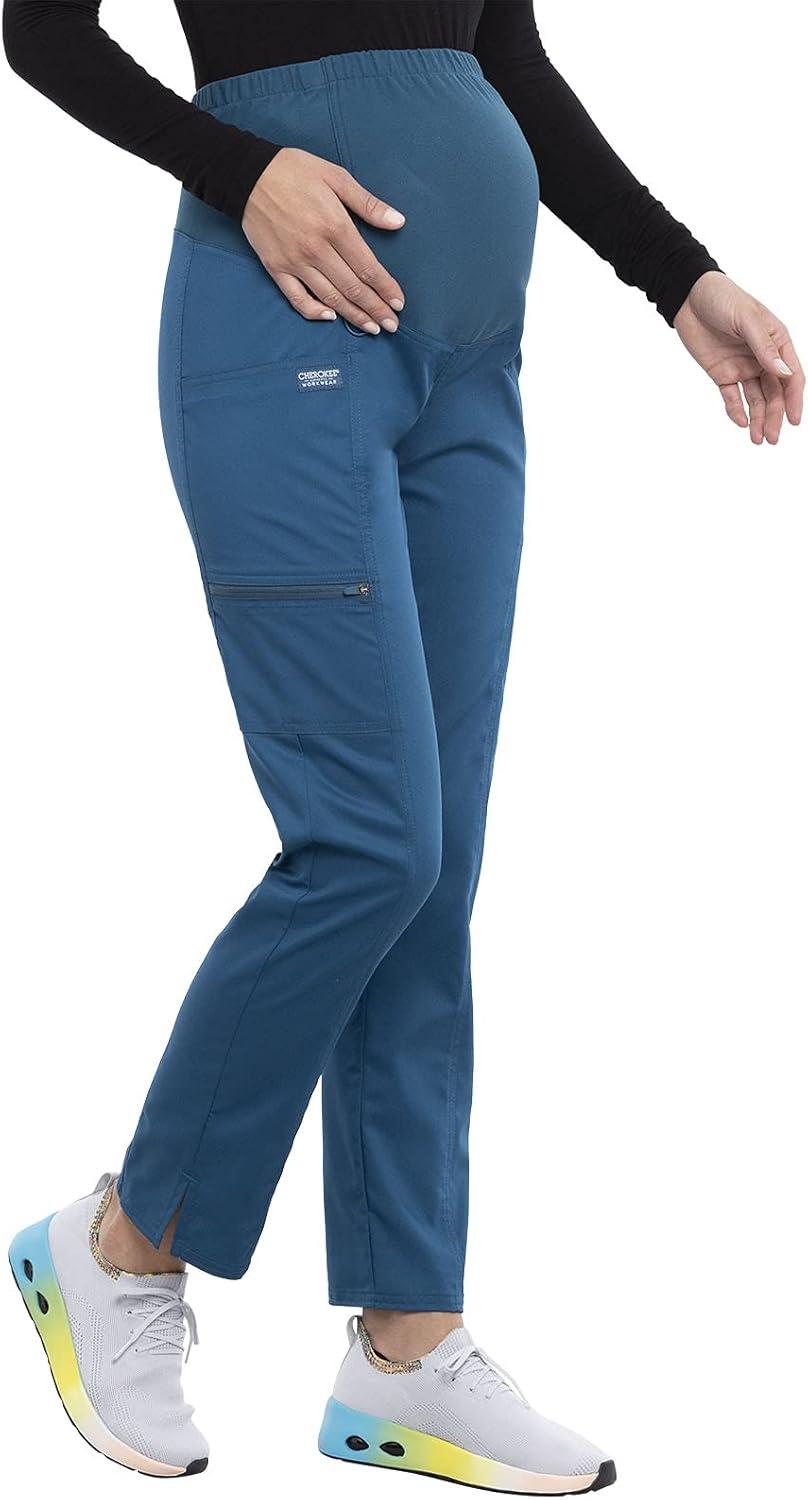 imageCherokee Maternity Scrub Pants for Women Straight Leg Bottoms with Belly Coverage Ultra Soft 2Way Stretch Fabric WW155Caribbean Blue