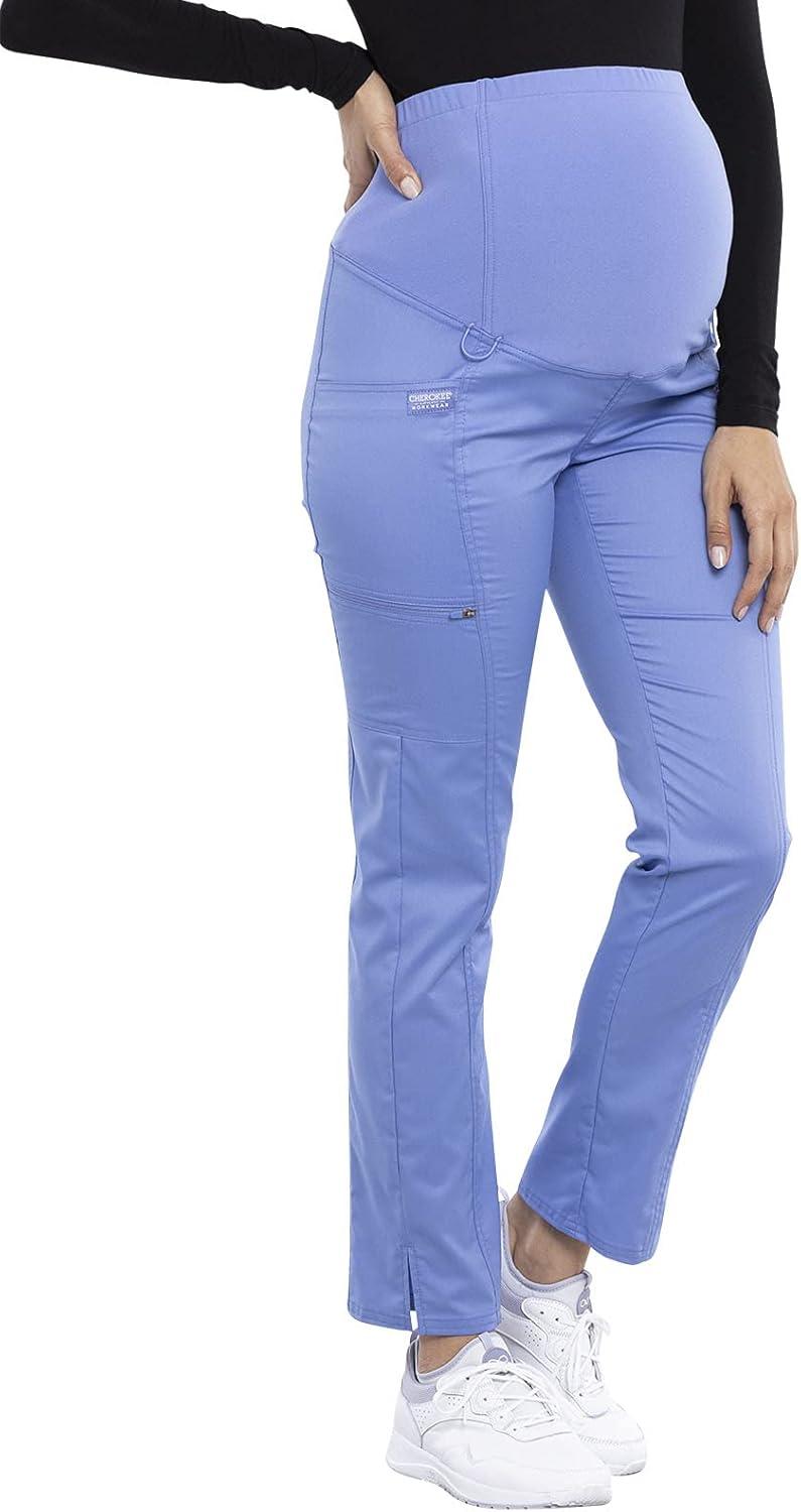 imageCherokee Maternity Scrub Pants for Women Straight Leg Bottoms with Belly Coverage Ultra Soft 2Way Stretch Fabric WW155Ciel