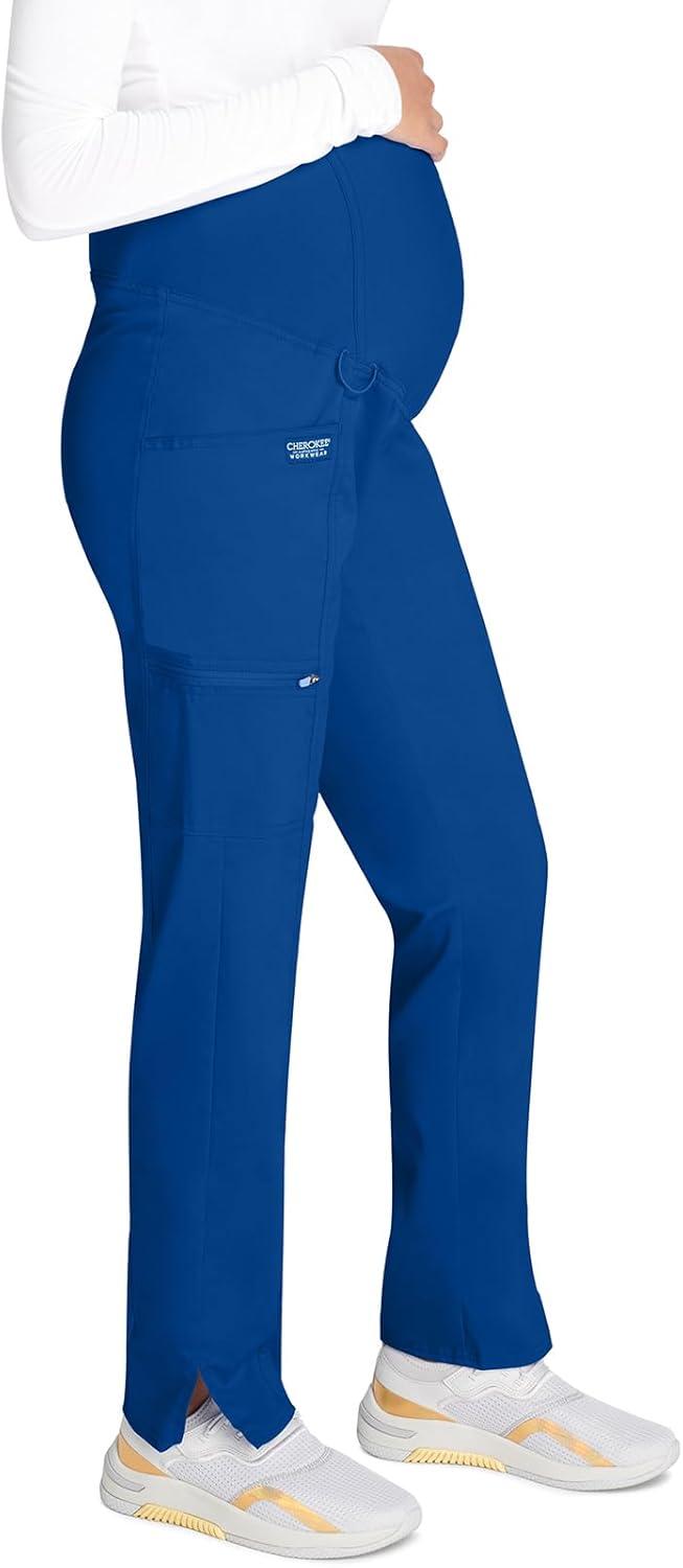 imageCherokee Maternity Scrub Pants for Women Straight Leg Bottoms with Belly Coverage Ultra Soft 2Way Stretch Fabric WW155Galaxy Blue