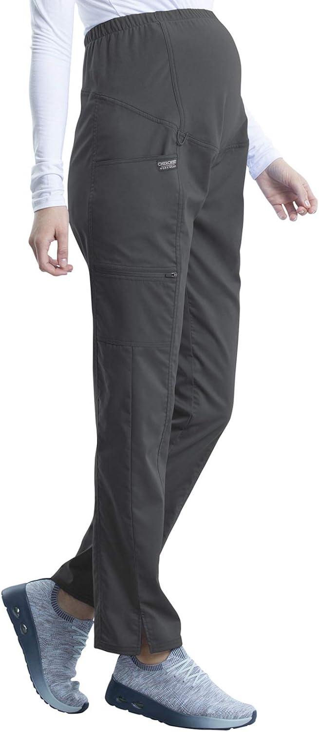imageCherokee Maternity Scrub Pants for Women Straight Leg Bottoms with Belly Coverage Ultra Soft 2Way Stretch Fabric WW155Pewter