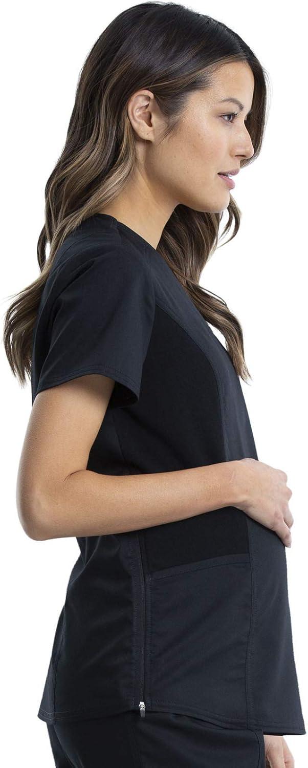 imageCherokee Maternity Scrub Top Mock Wrap with 2 Pockets Breathable and 2Way Stretch Fabric WW688Black