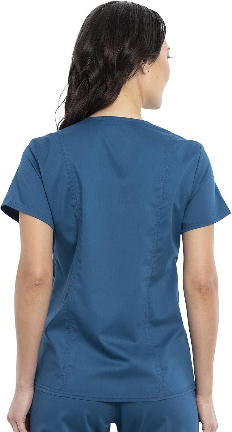 imageCherokee Maternity Scrub Top Mock Wrap with 2 Pockets Breathable and 2Way Stretch Fabric WW688Caribbean Blue