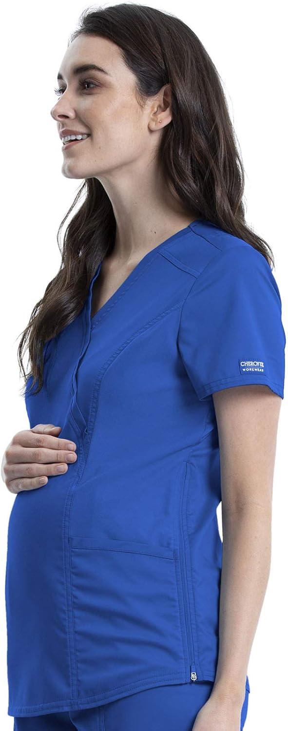 imageCherokee Maternity Scrub Top Mock Wrap with 2 Pockets Breathable and 2Way Stretch Fabric WW688Royal
