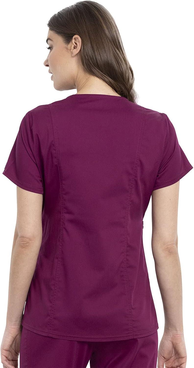 imageCherokee Maternity Scrub Top Mock Wrap with 2 Pockets Breathable and 2Way Stretch Fabric WW688Wine