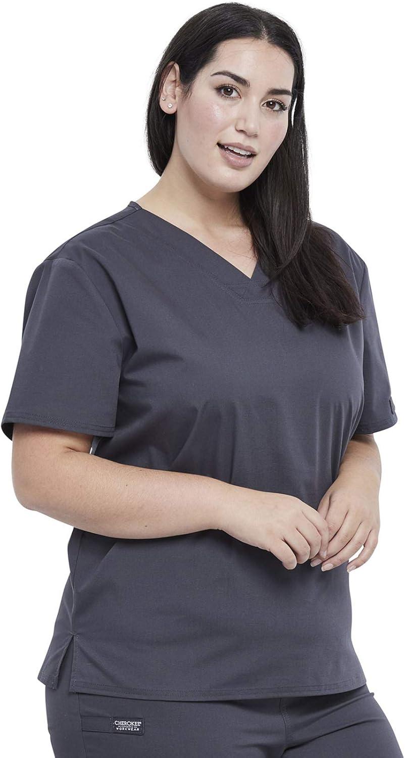 imageCherokee Men amp Women Scrubs Top Workwear Professionals Pocketless Tuckable VNeck WW605Pewter