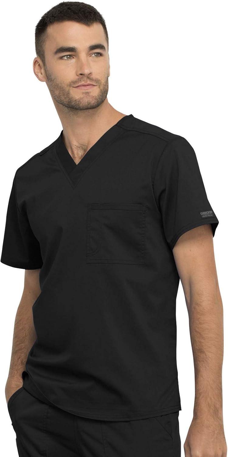 imageCherokee Men and Women Scrub Set Tuckable VNeck Top WW625 with Tapered Leg Drawstring Pant WW020Black