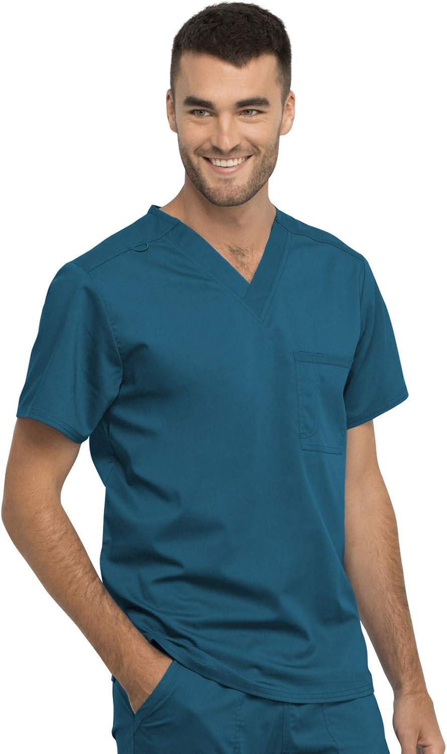 imageCherokee Men and Women Scrub Set Tuckable VNeck Top WW625 with Tapered Leg Drawstring Pant WW020Caribbean Blue