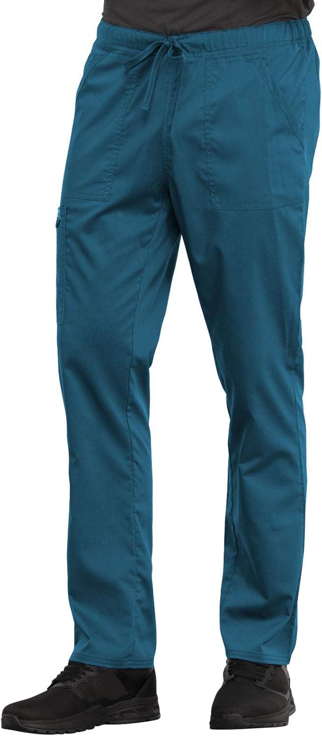imageCherokee Men and Women Scrub Set Tuckable VNeck Top WW625 with Tapered Leg Drawstring Pant WW020Caribbean Blue