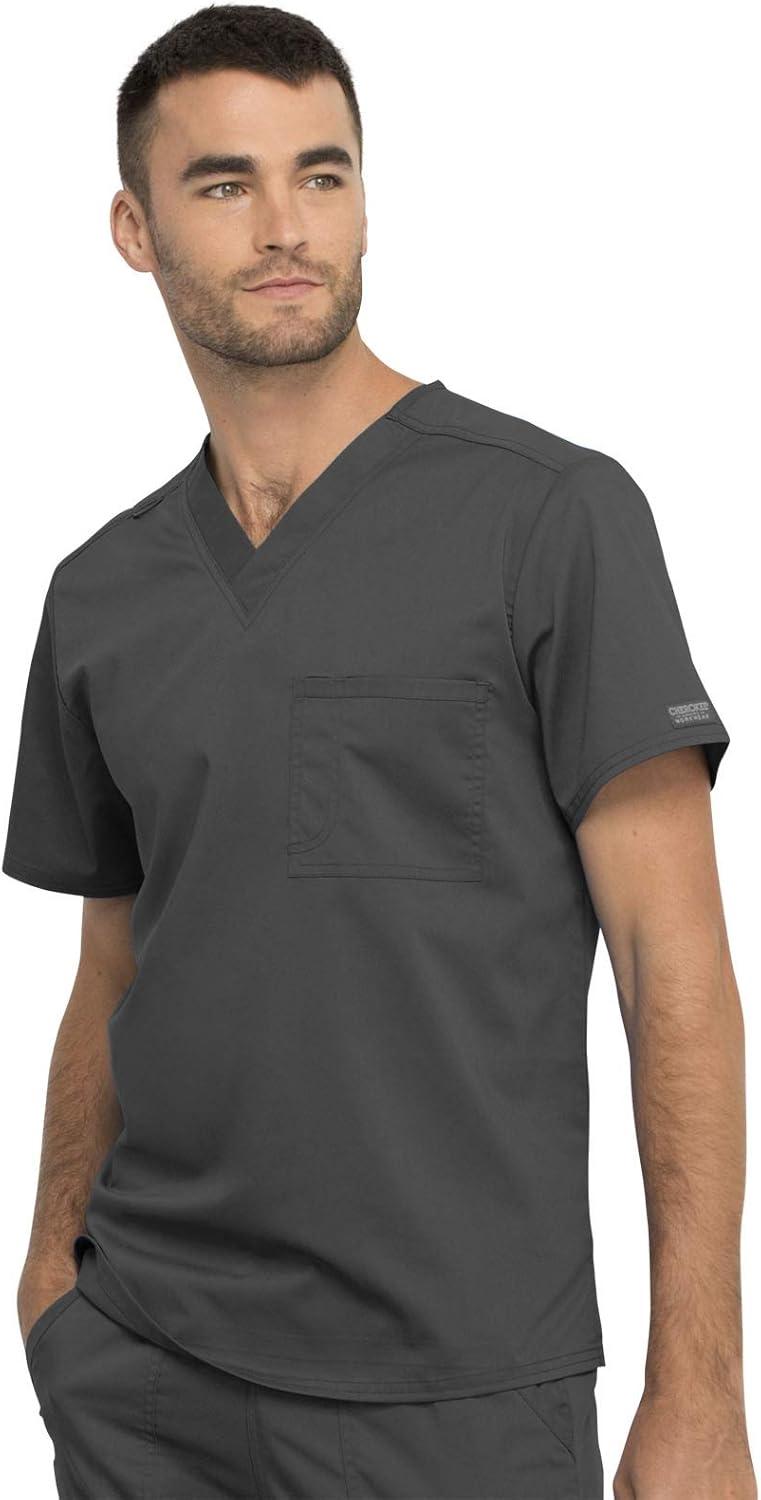 imageCherokee Men and Women Scrub Set Tuckable VNeck Top WW625 with Tapered Leg Drawstring Pant WW020Pewter