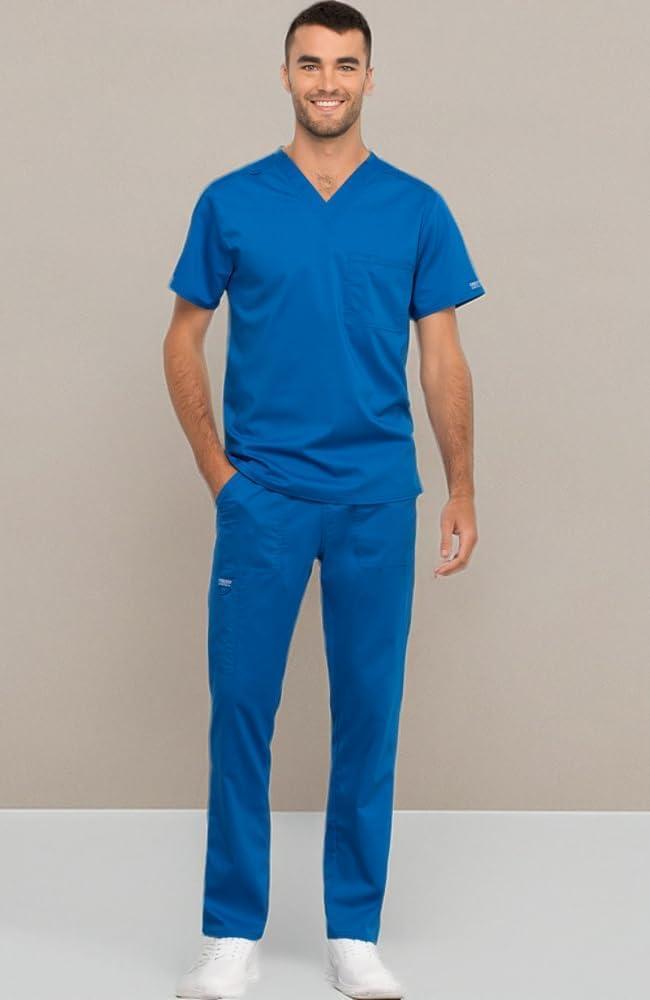 imageCherokee Men and Women Scrub Set Tuckable VNeck Top WW625 with Tapered Leg Drawstring Pant WW020Royal