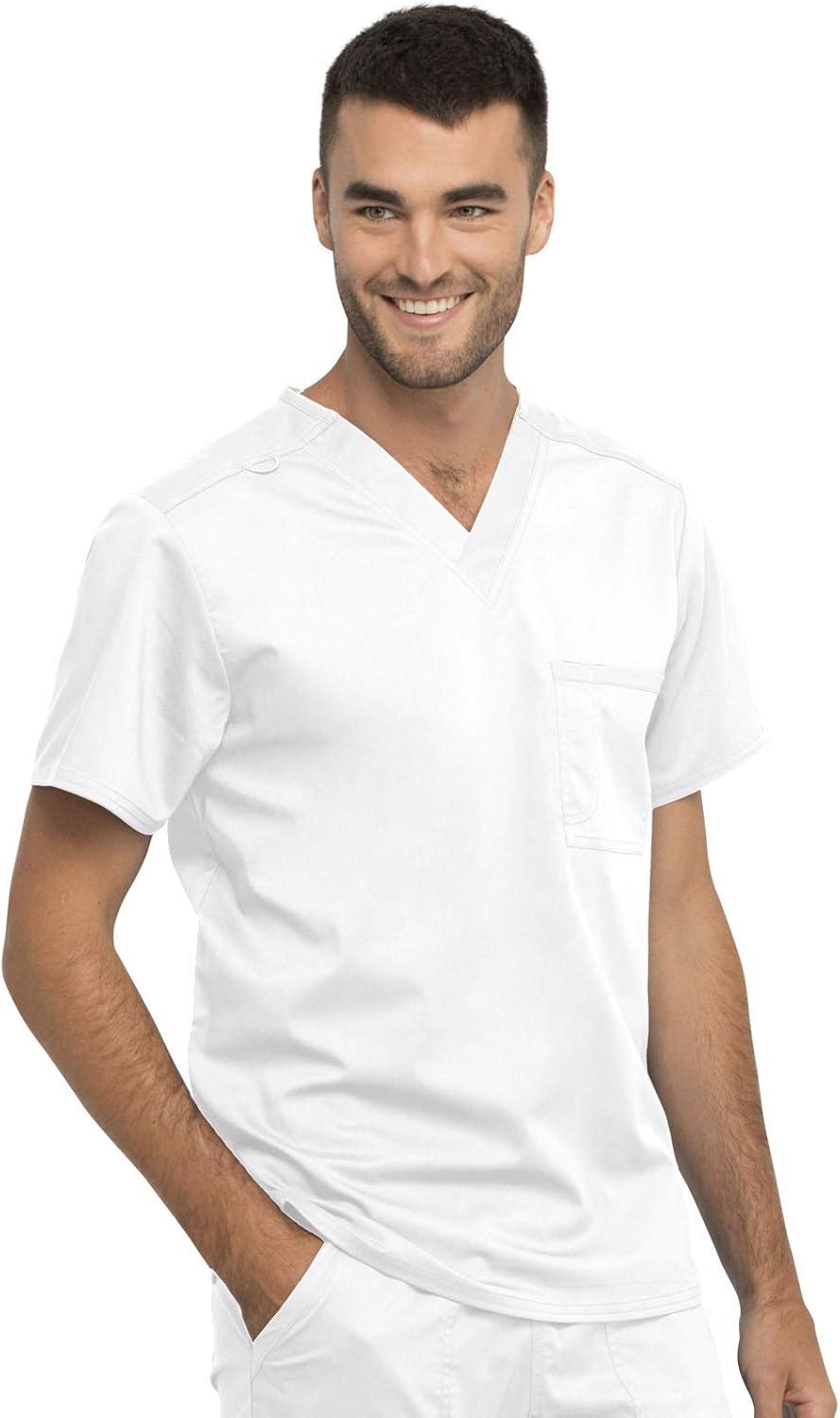 imageCherokee Men and Women Scrub Set Tuckable VNeck Top WW625 with Tapered Leg Drawstring Pant WW020White