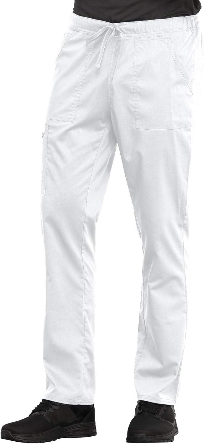 imageCherokee Men and Women Scrub Set Tuckable VNeck Top WW625 with Tapered Leg Drawstring Pant WW020White