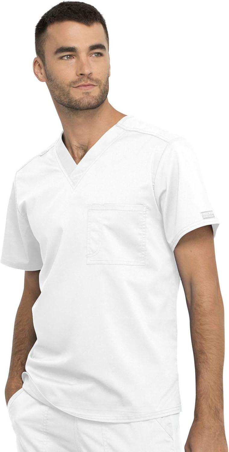 imageCherokee Men and Women Scrub Set Tuckable VNeck Top WW625 with Tapered Leg Drawstring Pant WW020White