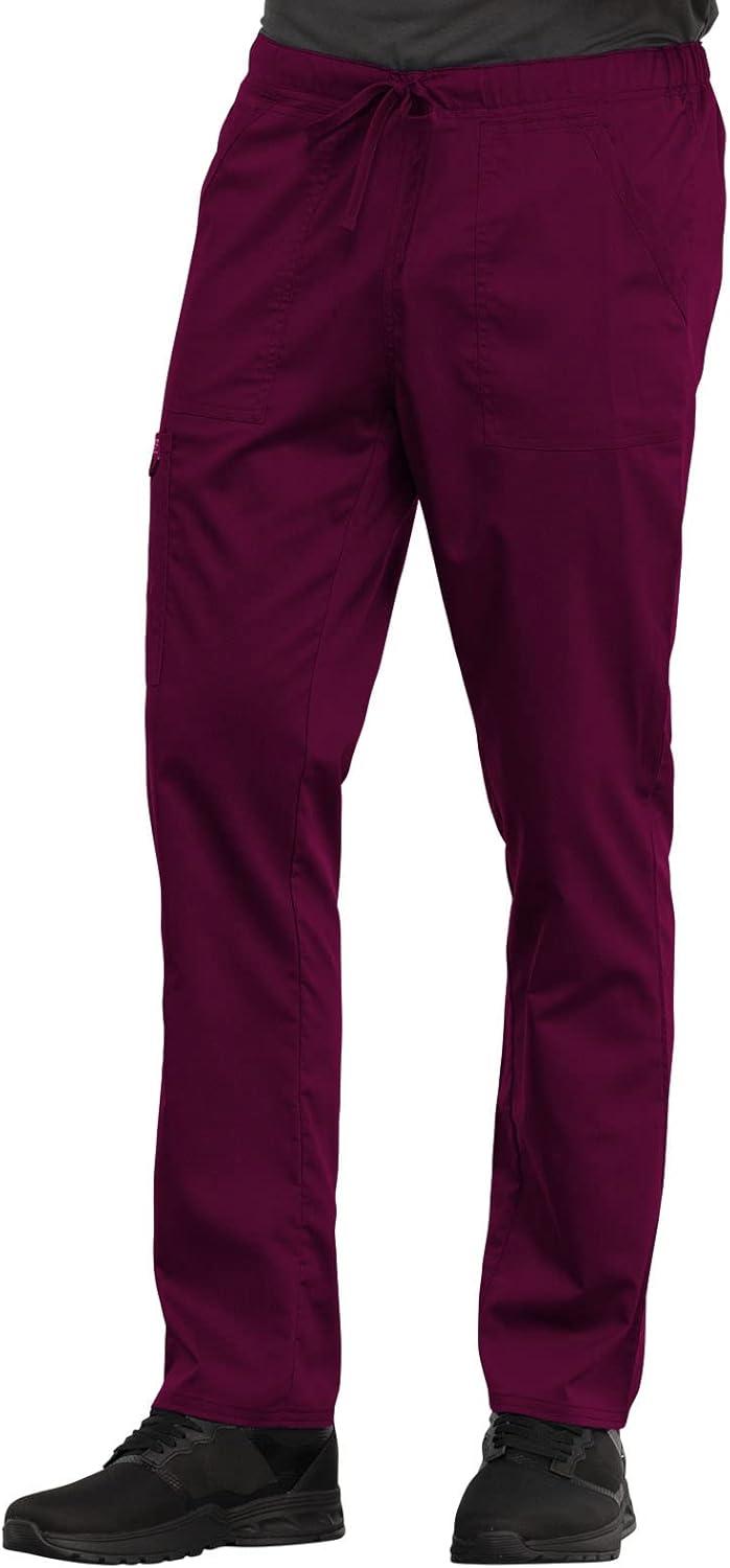 imageCherokee Men and Women Scrub Set Tuckable VNeck Top WW625 with Tapered Leg Drawstring Pant WW020Wine