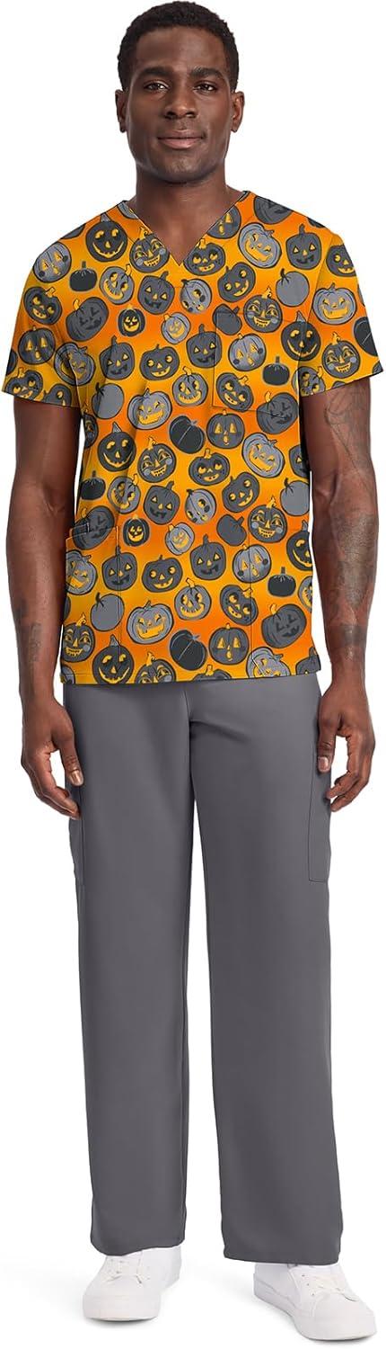 imageCherokee Men and Women VNeck Printed Top with 4 Pockets amp Center Back Length 28 CK691Happy Pumpkins