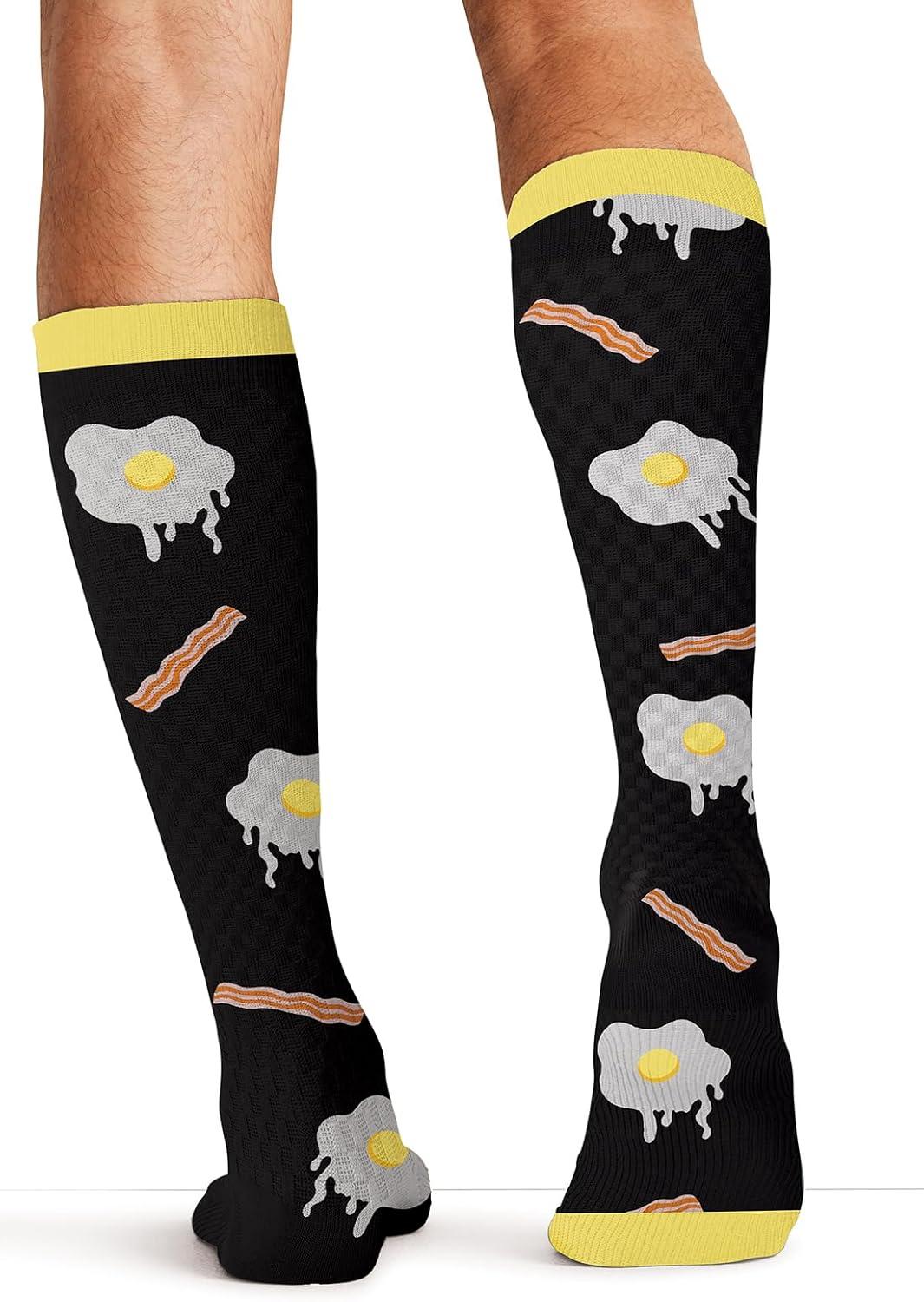 imageCherokee Mens Compression Socks 1015 mmHg Knee High Colorful Print Lightweight 1 Pair Pack MPRINTSUPPORTMorning Feast