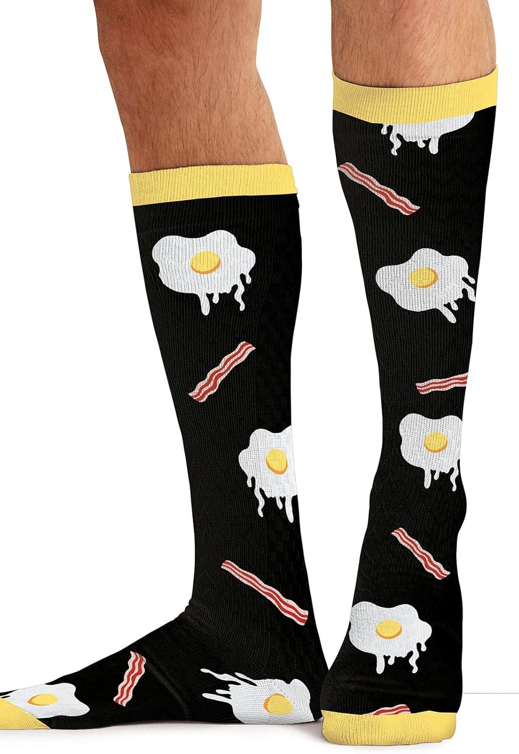 imageCherokee Mens Compression Socks 1015 mmHg Knee High Colorful Print Lightweight 1 Pair Pack MPRINTSUPPORTMorning Feast