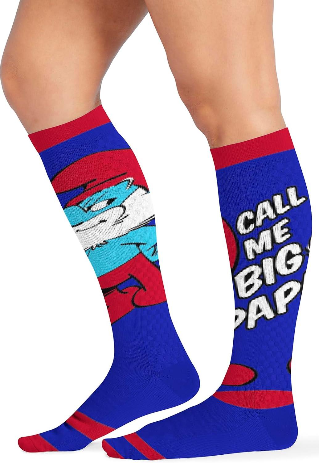 imageCherokee Mens Compression Socks 1015 mmHg Knee High Colorful Print Lightweight 1 Pair Pack MPRINTSUPPORTPapa Smurf