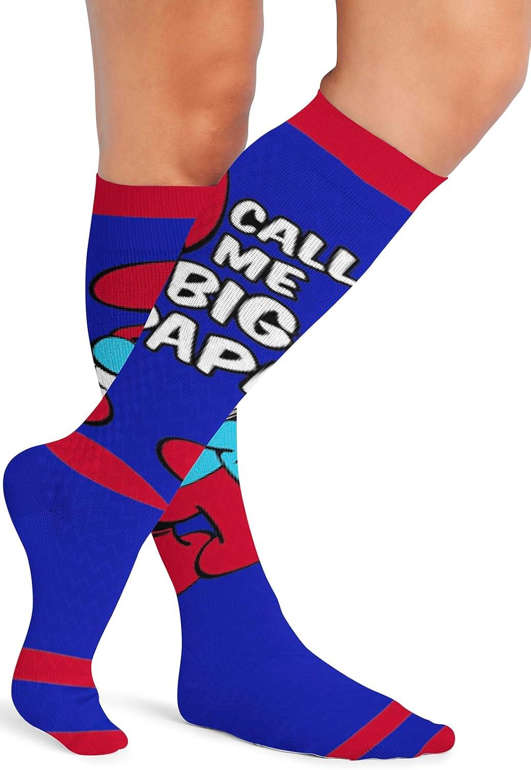 imageCherokee Mens Compression Socks 1015 mmHg Knee High Colorful Print Lightweight 1 Pair Pack MPRINTSUPPORTPapa Smurf