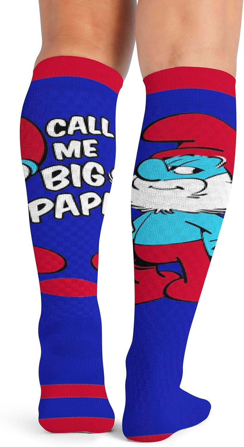 imageCherokee Mens Compression Socks 1015 mmHg Knee High Colorful Print Lightweight 1 Pair Pack MPRINTSUPPORTPapa Smurf