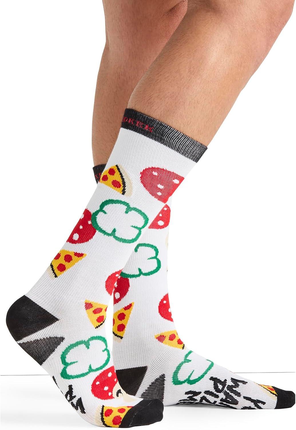 imageCherokee Mens Compression Socks 1015 mmHg Knee High Colorful Print Lightweight 1 Pair Pack MPRINTSUPPORTPizza Me