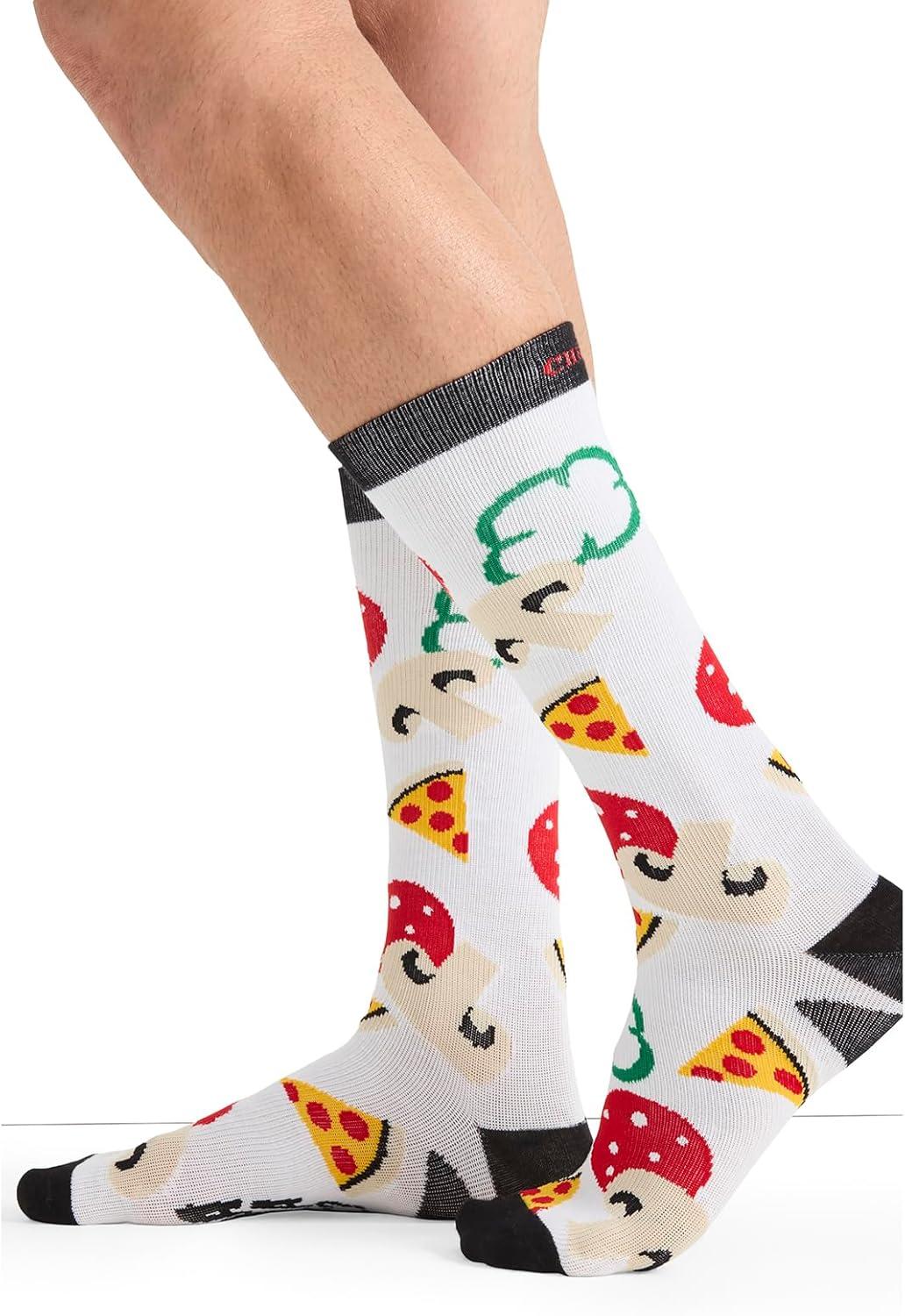 imageCherokee Mens Compression Socks 1015 mmHg Knee High Colorful Print Lightweight 1 Pair Pack MPRINTSUPPORTPizza Me