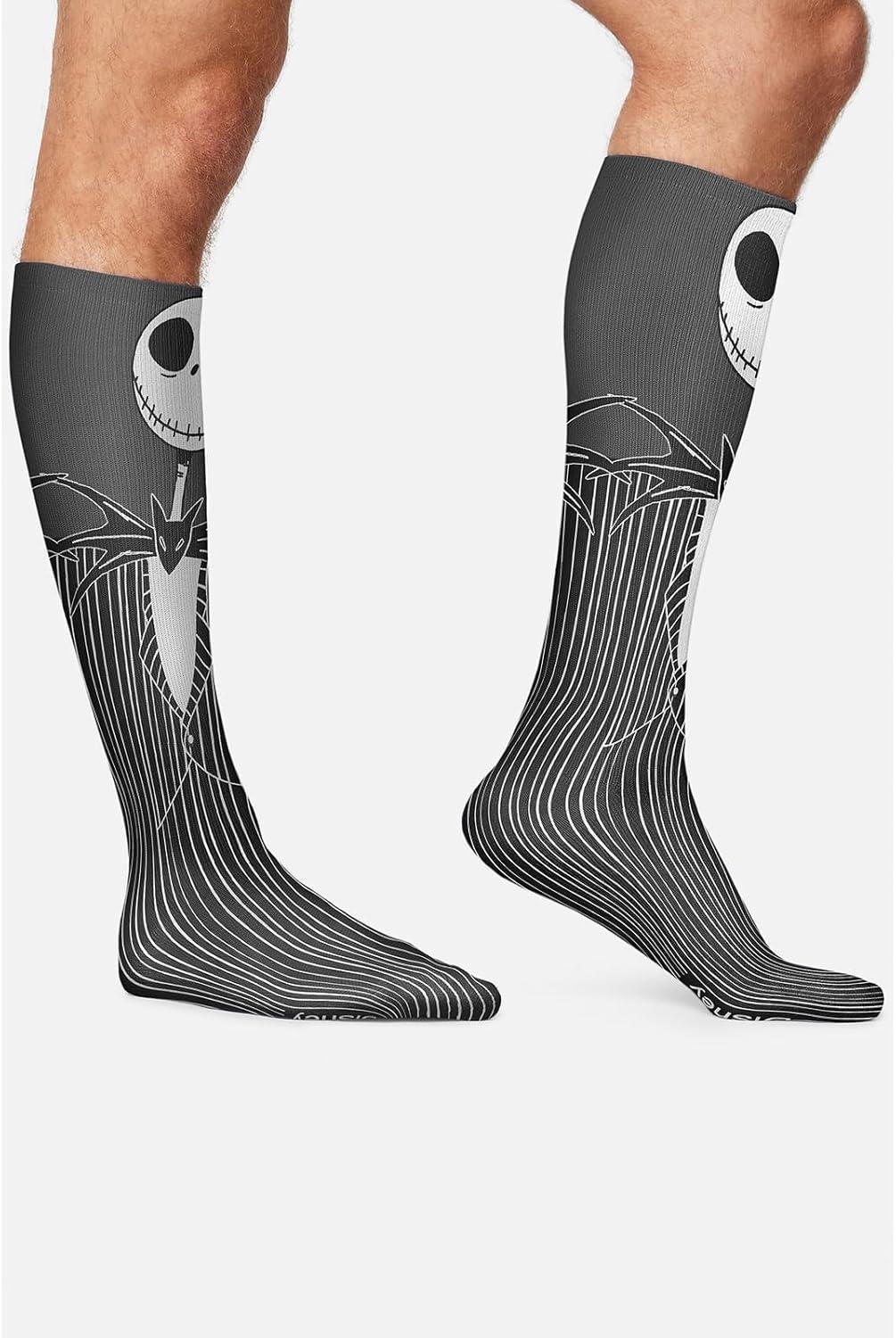 imageCherokee Mens Compression Socks 1015 mmHg Knee High Colorful Print Lightweight 1 Pair Pack MPRINTSUPPORTPumpkin King