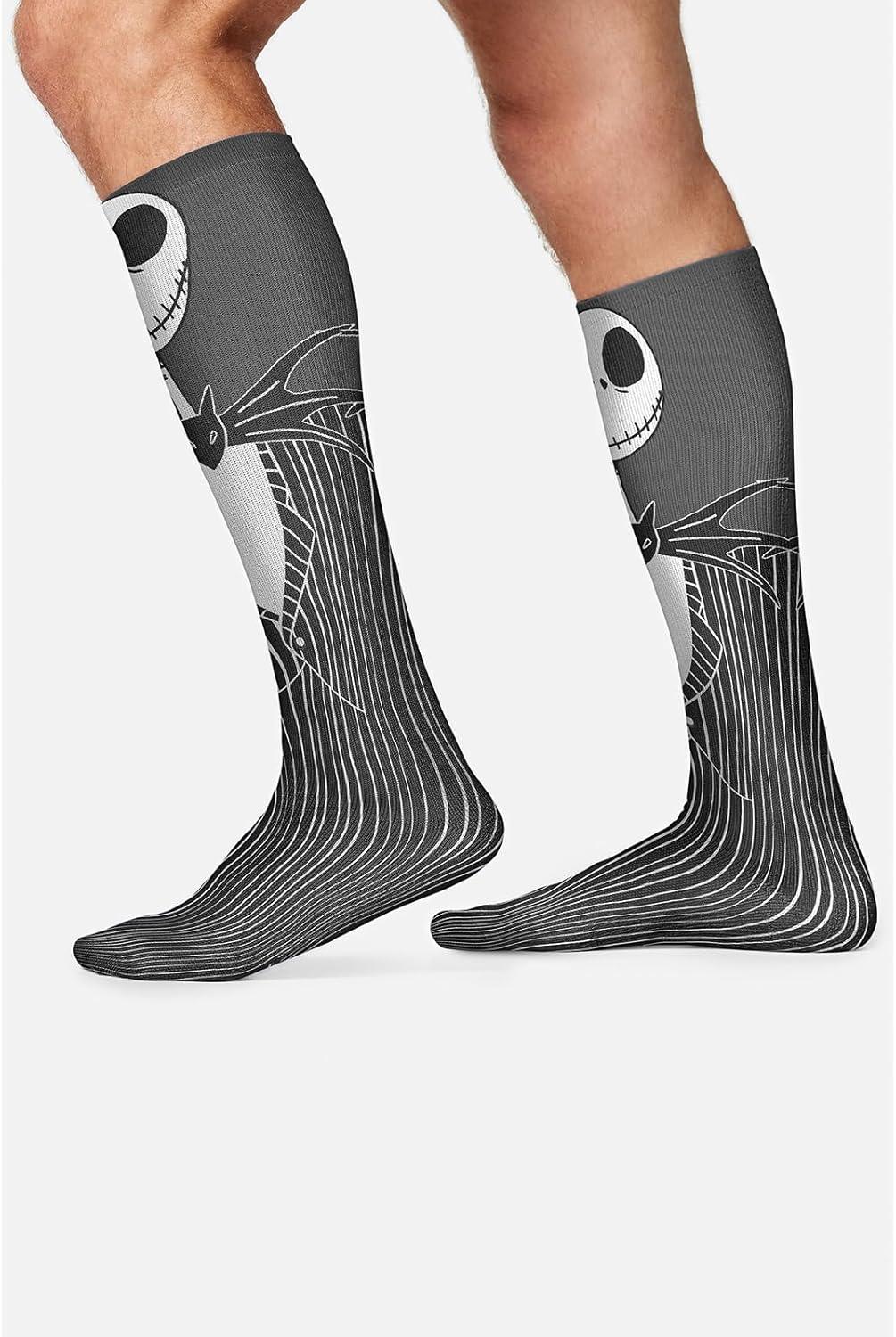 imageCherokee Mens Compression Socks 1015 mmHg Knee High Colorful Print Lightweight 1 Pair Pack MPRINTSUPPORTPumpkin King