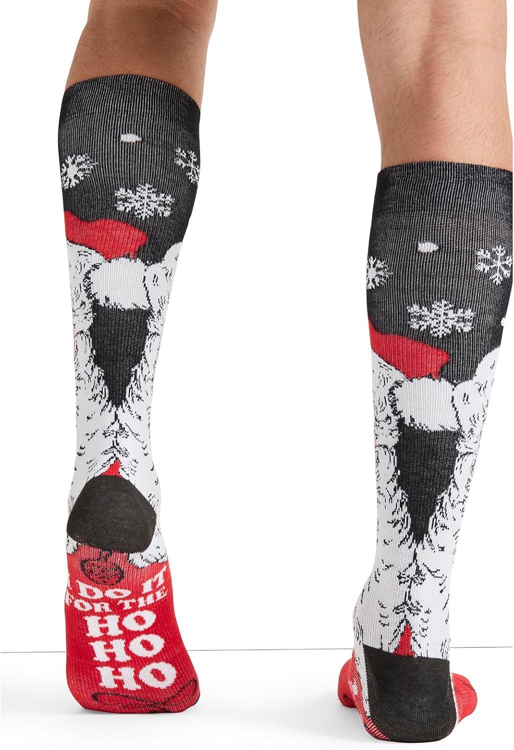 imageCherokee Mens Compression Socks 1015 mmHg Knee High Colorful Print Lightweight 1 Pair Pack MPRINTSUPPORTSanta Smiles