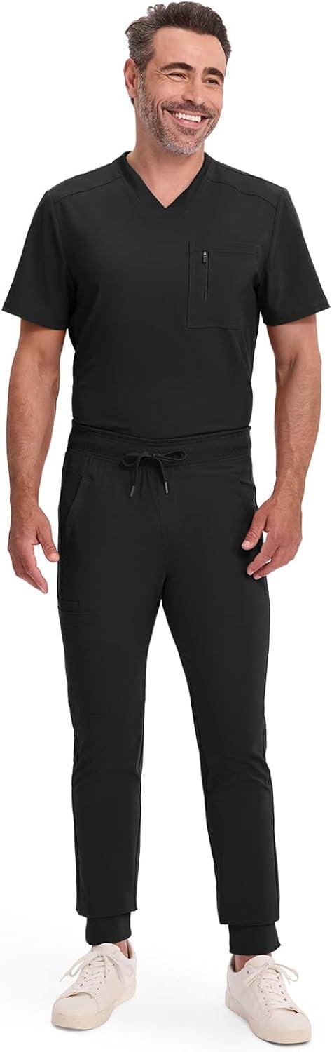 imageCherokee Mens Mid Rise Jogger Scrub Pants with Zipper Cargo Pocket 360 Stretch Moisture Wicking PROTX2 Fabric CK004ABlack