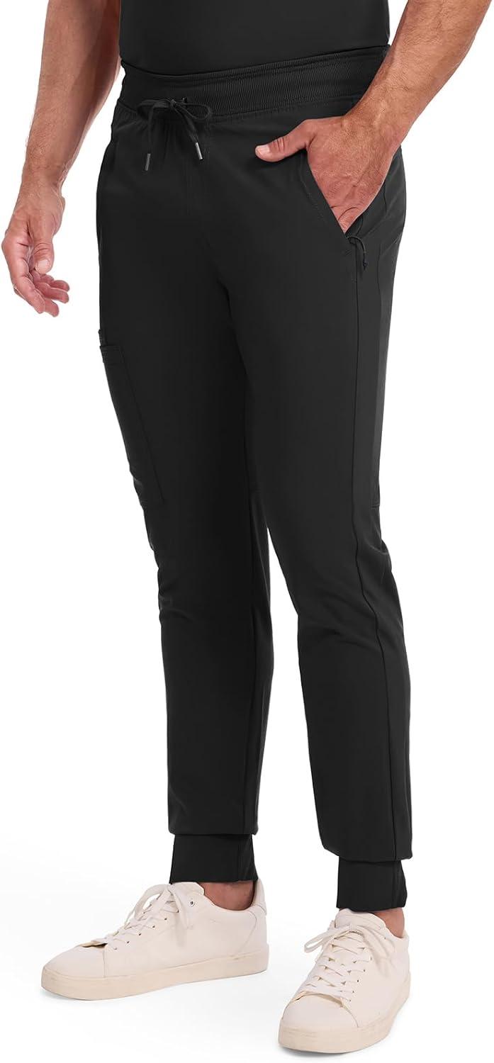 imageCherokee Mens Mid Rise Jogger Scrub Pants with Zipper Cargo Pocket 360 Stretch Moisture Wicking PROTX2 Fabric CK004ABlack