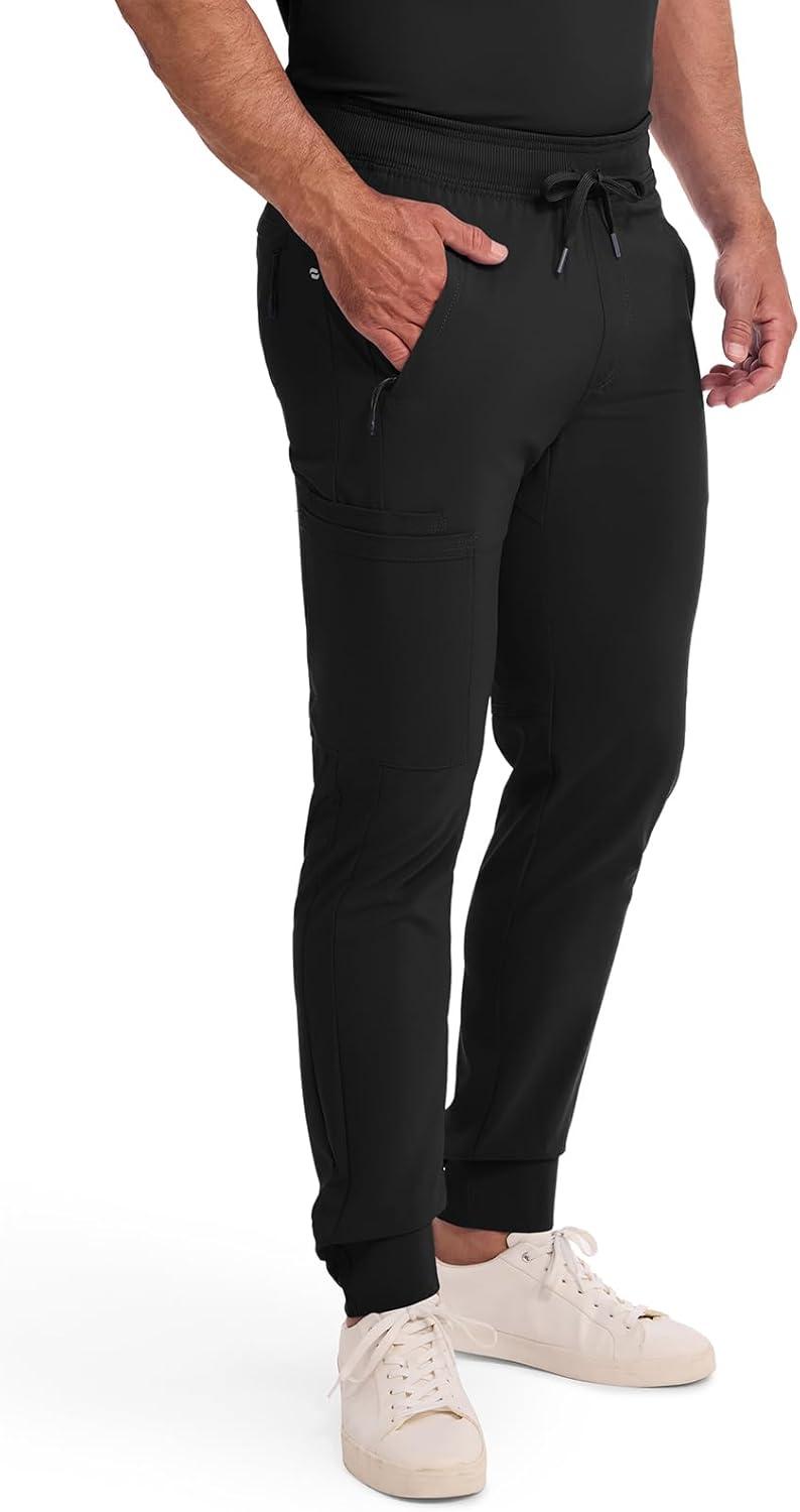 imageCherokee Mens Mid Rise Jogger Scrub Pants with Zipper Cargo Pocket 360 Stretch Moisture Wicking PROTX2 Fabric CK004ABlack