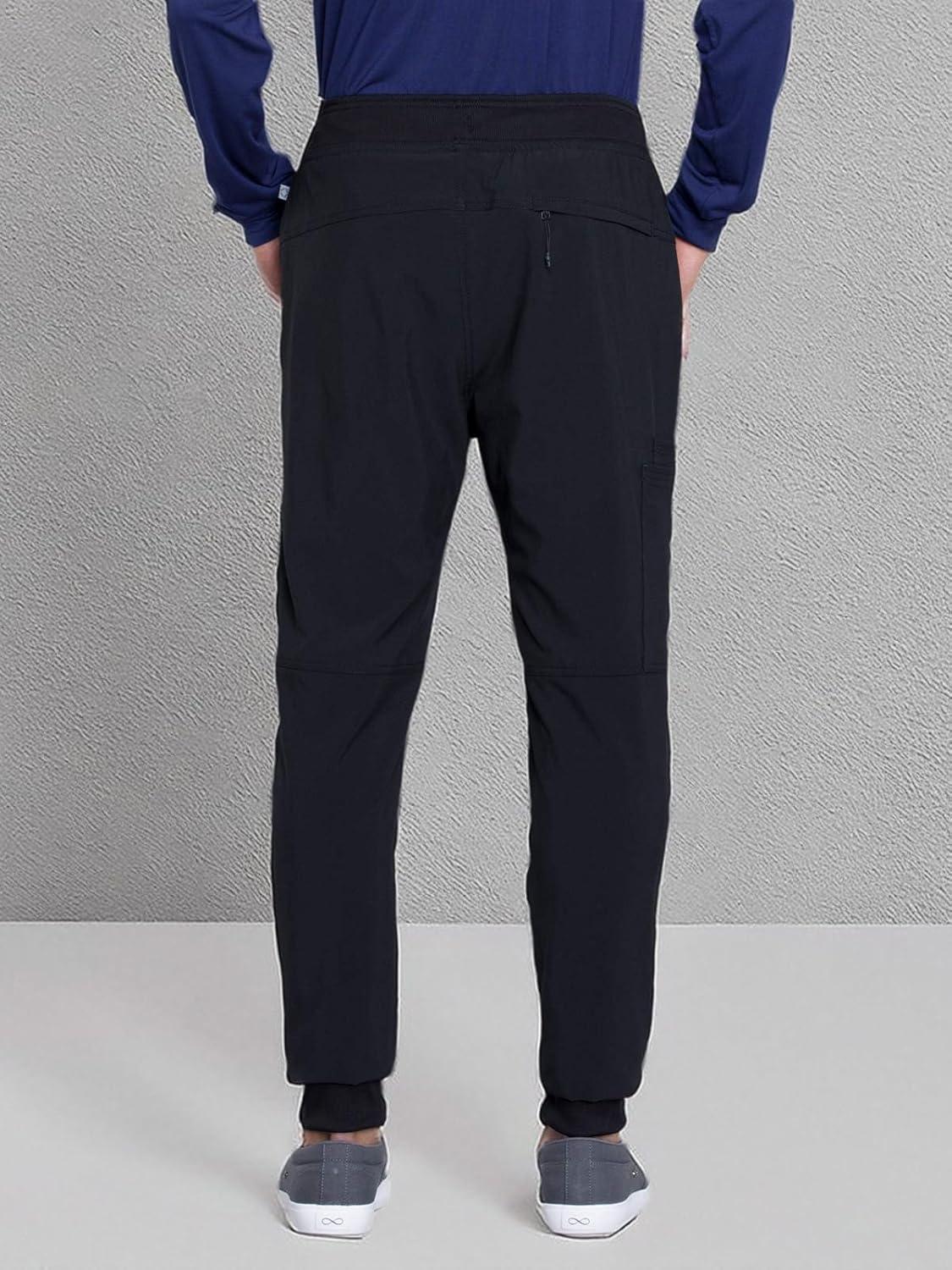 imageCherokee Mens Mid Rise Jogger Scrub Pants with Zipper Cargo Pocket 360 Stretch Moisture Wicking PROTX2 Fabric CK004ABlack