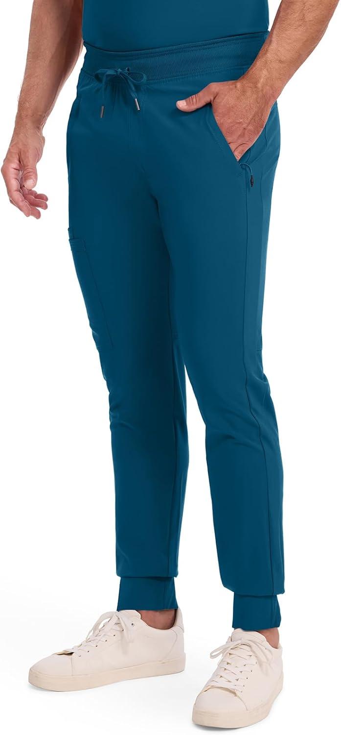 imageCherokee Mens Mid Rise Jogger Scrub Pants with Zipper Cargo Pocket 360 Stretch Moisture Wicking PROTX2 Fabric CK004ACaribbean Blue
